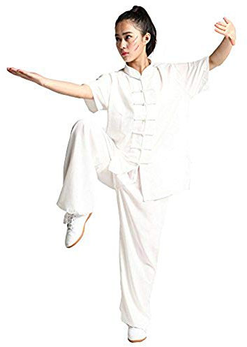 FGDIUCVN Kampfsportbekleidung Unisex Chinesischer Baumwollmischung Kampfkunst Kurzarm Tai Chi Anzug,Weiß,XXL