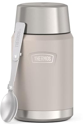 Thermos ICON Food Jar 0.71 L, Beige/Sandstone Matt, Food Jar, 710 ml, Double-Walled 18/8 Stainless Steel, Keeps Warm and Cold, with Folding Spoon, Non-Slip Base, Completely Leak-Proof