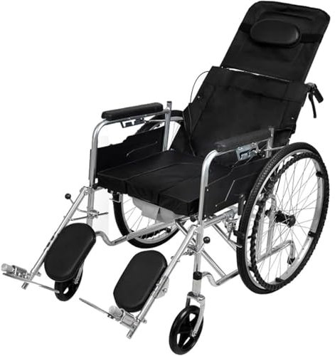 GNbow Fauteuil Roulant Pliable, Fauteuil Roulant Autopropuls avec Dossier Ergonomique, Chaise de Toilette pour Fauteuil Roulant Inclinable Oxford Pliant, Réglable à 6 Vitesses
