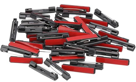 PATIKIL 50Pcs Safety Pins, 36mm Self Adhesive Safety Pins Bar Badge Pins Name Tag Pin Bulk Large with Flat Back Sticky Strips for Clothes DIY Crafts,Black