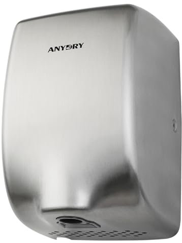 anydry Secamanos 2803Y Mini, Flujo de Aire de Alta Velocidad 1350W, Acabado en Acero Inoxidable Cepillado, Diseño Compacto para Uso Comercial y doméstico(Cepillado)