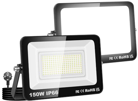 Willpower 2PCS Foco LED Exterior Interior Proyector LED 150W 15,000LM Focos de Luz 6000K Blanco Frío IP66 Luz de Inundación Iluminación para Garaje Patio Jardín Terraza Parque Trabajo, con Enchufe