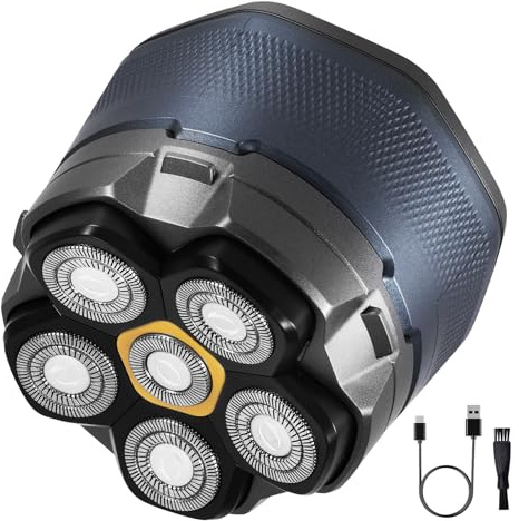 ALLOMN Afeitadoras de cabeza para hombres, afeitadoras eléctricas inalámbricas impermeables para hombres calvos, recortadora rotativa recargable para hombre con cabezal de hoja magnética, kit de