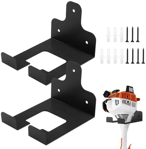 Loyanger 2 Pack Garage Organizer Trimmer Rack, Heavy Duty Garden Tool Hanger, Weedeater Hanger, Wall Mount Storage for Lawn Mower, Hedge Trimmer, Shovels, Rakes, Brooms(COLOR:Black)