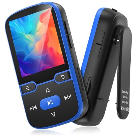 64 GB Reproductor MP3 Bluetooth 5.3 con Clip, Reproductor Musica portátil con Radio FM, podómetro, grabadora de Voz, reproducción aleatoria, Pesa Solo 28 g, Tarjeta TF de hasta 128 GCard Fino a 128G