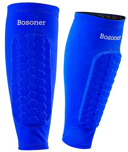 BOSONER Protège-tibias de football pour enfants - Respirant : antidérapant - Protège-tibias de football pour hommes, garçons, filles, garçons, joueurs, matchs de football (bleu, S)