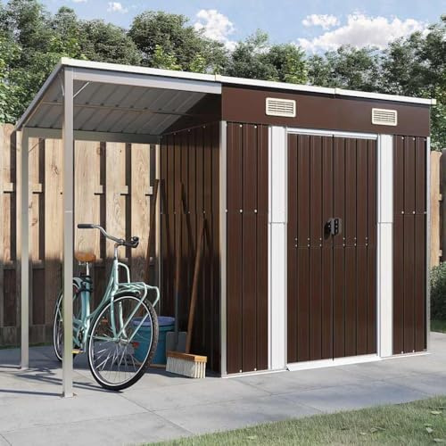 Générique Abri de Jardin avec Toit prolongé Marron 277x107x181 cm Acier,Maison & Jardin,Pelouses & Jardins,Vie en extérieur,Structures extérieures,Cabanes & abris de Jardin,Brun,41.56 KG,364527