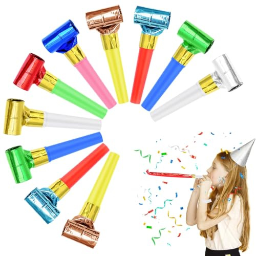 CATZUM 10 Pezzi Trombette Festa, Giocattolo per Compleanno Bambini, Fischietti di Plastica Rumorosi, Tromba di Carta, Noisemakers per Festa, Celebrazione, Trombette Capodanno (Multicolore)