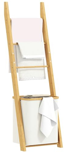 HOMCOM Handtuchhalter Badregal 48L-Wäschekorb 43 x 35 x 133 cm Cremeweiß