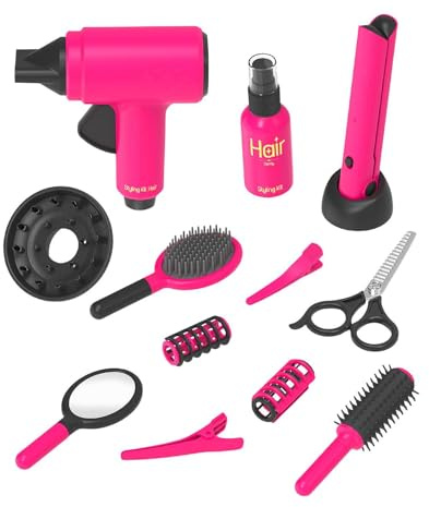 Barnfrisörset 14 Delar Realistiska Utklädningsleksaker | Flickors Hårstyling Kit för Resa Förskola