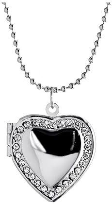 Collar con medallón de corazón de plata de ley 925 para mujer, colgante con forma de foto, imagen que contiene imágenes