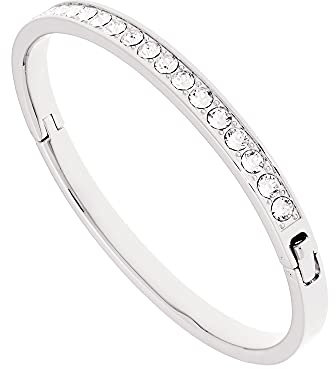 Ted Baker Clemara Hinge Crystal Bangle Bracelet For Women (M, Silver Tone/Crystal)