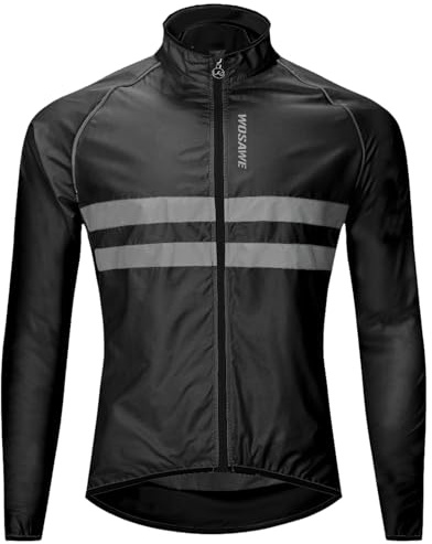 WOSAWE Hommes Vestes de Cyclisme Coupe-Vent Imperméable Vélo Vêtements Manches Longues VTT Manteau (BL215 Noir XL)