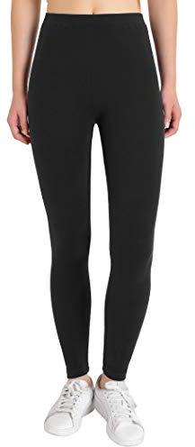 Weintee Women's High Waisted Knit Cotton Leggings L Black