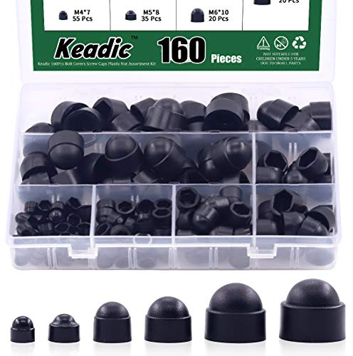Keadic 161Pcs Bolt Covers Screw Caps Hex Head Bolt Covers Black Plastic Dome Bolt Nut Protection Cap Covers, Plastic Bolt Caps, M4 M5 M6 M8 M10 M12, Black