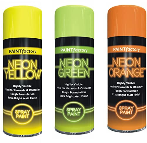 HitlineUK Neon Paint Spray 3 CANS OF FLUORESCENT NEON spray can paint 400 ml graffiti extra bright yellow green orange