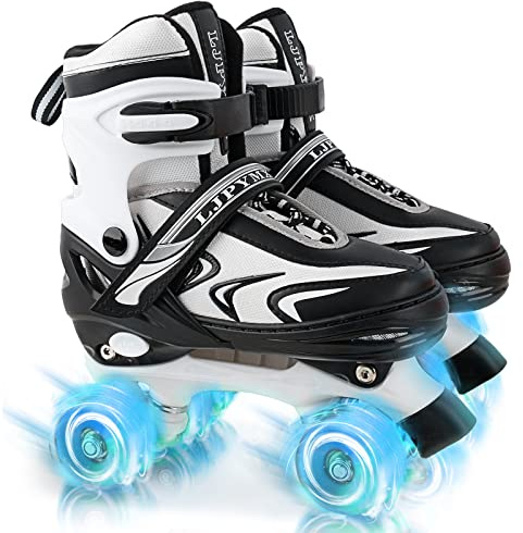 ZHUKAIKJ Adjustable Roller Skates for Toddler Kids & Adults - Light Up Wheels, 4 Sizes
