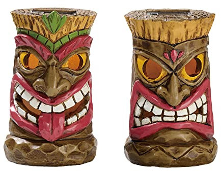 TERESA'S COLLECTIONS Tiki Head Garden Decor with Solar Outdoor Light, Set of 2 Tropical Hawaiian Tiki Torch Resin Christmas Decorations Garden Sculptures & Statues Yard Decor Thanksgiving Gifts 6