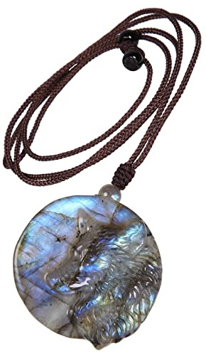 Nupuyai Pendentif en Cristal Labradorite avec Corde Réglable, Reiki de Huérison Cristal Quartz Collier Bijoux pour Femmes Hommes