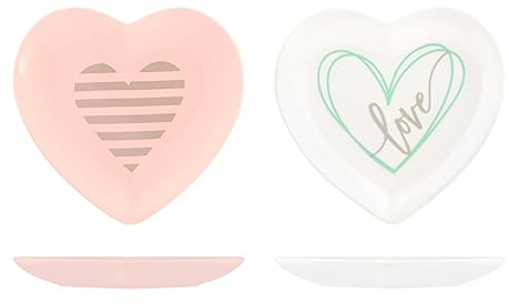 H&H You&Me Set 6 Piattini a forma di Cuore in New Bone China, 12.5cm