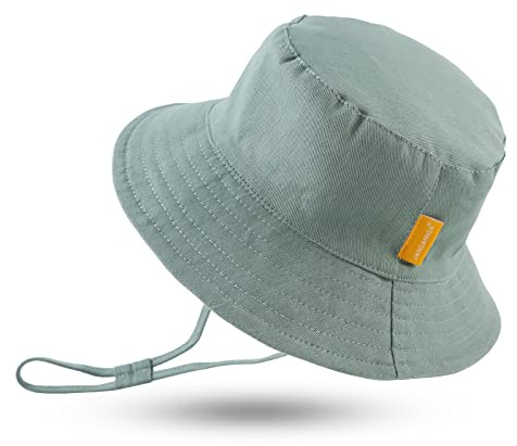 JANGANNSA Cotton Baby Sun Hat Infant Toddler Boys Girls Bucket Hats Summer Sun Protection Kids Beach Caps (Green, 48cm)