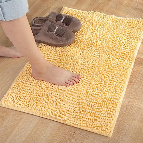 Reyox Badematte Hochflor Chenille rutschfest Vorleger Waschbar Badteppich Badezimmer Wasserabsorbierenden Gelb 30 x 50 cm