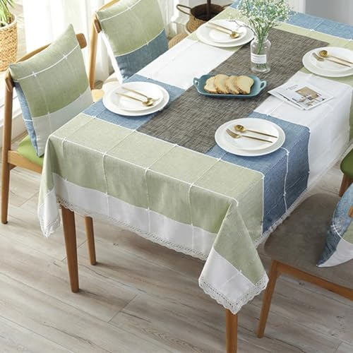 Tischdecke Spitze Vintage, Polyester Gitter-Flickwerk-Farbe mit Spitzensaum Tischtuch für Esszimmer, Garten, Party, Hochzeiten oder Haushalt, Mehrfarbig, 120 x 160 cm