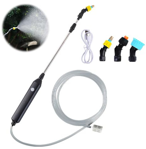 AEUZWR Akku Drucksprüher, Drucksprüher Elektrisch, Gartenspritze Drucksprüher Akku 5V/1A, Elektrischer Gießstab mit 3Düsen & 5M Schlauch, Wiederaufladbare USB, für Garten Hof Rasen Unkraut