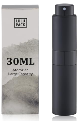 Livfa Atomiseur de Parfum Rechargeable 30 ml, Vaporisateur de Parfum Portable Grand Format, Flacon de Voyage Réutilisable en Aluminium avec Intérieur en Verre, Spray pour Parfum, Cologne et Brume Noir