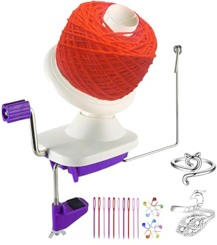 Yarn Ball Winder, Hand Purple Ball Winders for Yarn, Yarn Winder with Easy Installation for Yarn Storage +2PCS Adjustable Knitting Loop Crochet+10 PCS Stitch Knitting Needles +10 PCS Plastic Needles