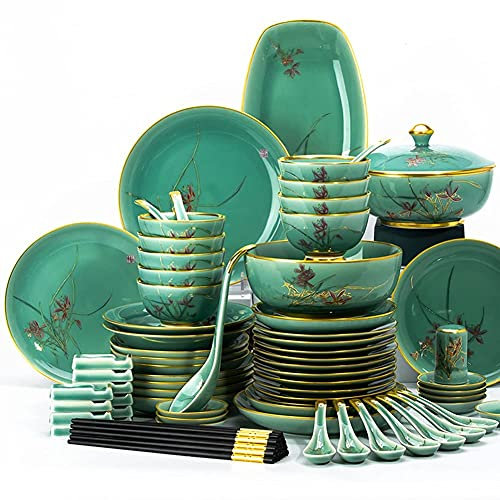 KHYTEBV Set di stoviglie in Porcellana, Set di stoviglie in Ceramica da 45 Pezzi, stoviglie, Piatti, Set di stoviglie in Ceramica combinate, Servizio in Porcellana per 10 Persone