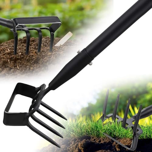 Garden Hoe with Cultivator Rake - Heavy Duty Stirrup Hoe Gardening Tool,Sharp Blade,60 Inch Adjustable Long Handle,Scuffle Action Hoes for Fast Weeding,Grass Weeder Removal,Loosen Soil