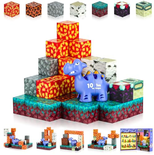 Beedove Magnetische Bausteine, Build Flammen Dinosaurier Abenteuer Magnete Welt, Magnetspielzeug Magneten Kinder Magnetbausteine Magnet Spielzeug Magnetspiele für Geschenk ab 3 4 5 6 7 8 Jahre