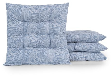 BESCH Pack 4 Cojines para Silla Usos Interior y Exterior 40x40x5cm Extra Suave - Cojin de Asiento Decorativo Funda de Poliéster y Relleno de Fibra Hueca Lavable Cómodos Acolchados (Follaje Azul)
