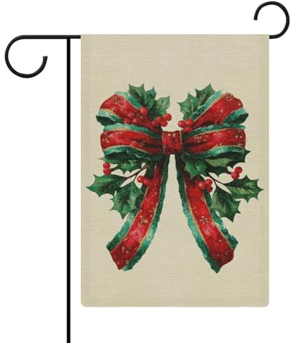 Arco de Navidad vintage con bandera de jardín de acebo, arpillera de doble cara, banderas exteriores de 12 x 18 pulgadas