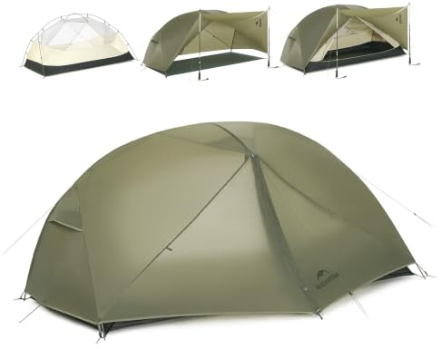 Naturehike Mongar PRO Ultralätttält, 1,56-2,36kg, Vattentätt Vindtätt Campingtält, 3-Säsongstält, Tält 1/2/3 Person med Förlängningsduk och Myggnät för Vandring, Camping, Utomhus (Grön, 1)