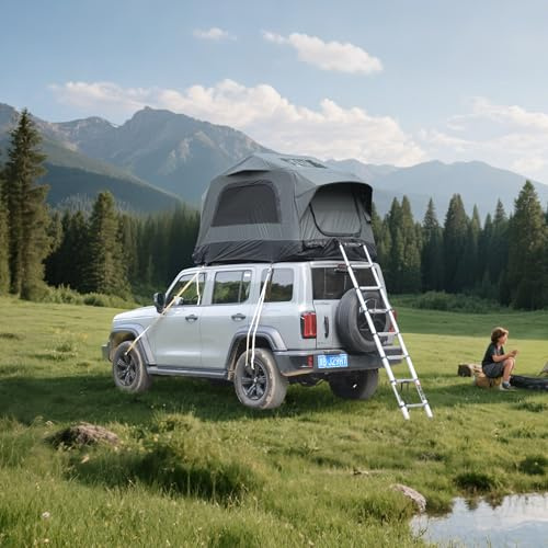 Generisch Aufblasbares Dachzelt Mit Handpumpe 300D Oxford Wasserdicht UPF50+ Schnellaufbau Für SUV Camping & Outdoor – 15cm Matratze & Teleskopleiter