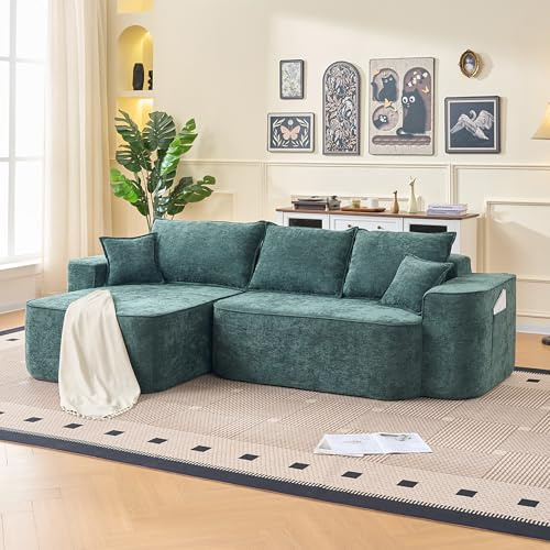 VIVCA Divano angolare a forma di L Cloud Divano 262 cm, XXL con chaise longue, senza montaggio, divano modulare in ciniglia verde