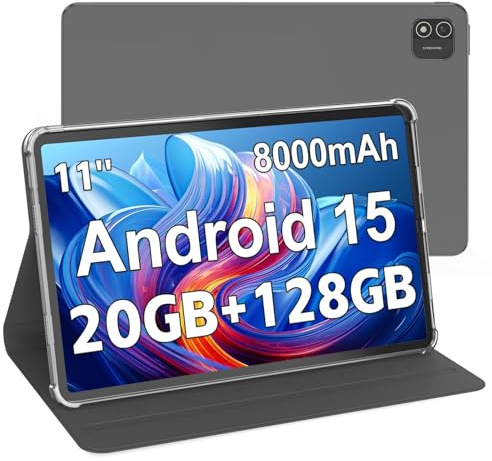 Tablet da 11 pollici con Android 15, 20 GB di RAM + 128 GB di ROM (espandibile fino a 1 TB), batteria da 8000 mAh, display IPS FHD 1200×1920, Wi-Fi 5G, custodia e caricabatterie inclusi