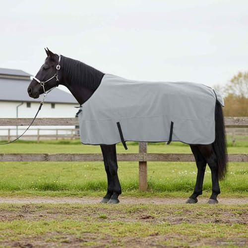 Nqyjm Coperta per cavalli grigio chiaro e rosa, 155 cm, in poliestere, traspirante e leggera, per allenamento, stalla e trasporto, senza copertura per il collo, grigio chiaro