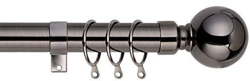 Plain Metal Ball Extendable Curtain Pole. Includes Pair Of Superior 60mm Size Finials, Rings, Brackets & Fittings Set. (Black Nickel, 160cm - 300cm, 63 Inch to 118 Inch)