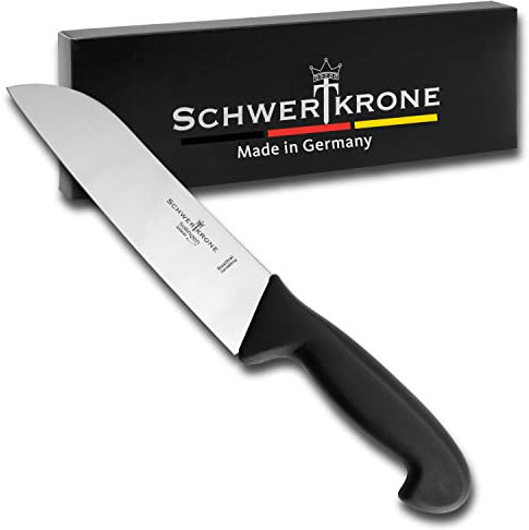 Schwertkrone, set di coltelli da cucina con coltello da chef Santoku e coltello da macellaio professionale, prodotti a Solingen, in Germania, Acciaio INOX Plastica, Santoku