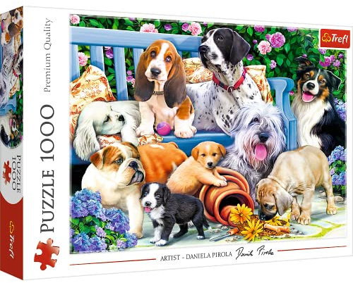 Trefl - Pussel - Hundar Lekande Hundar Bänk, Trädgård, Hundmöte, Hund Gör-Det-Själv-Pussel Kreativ Underhållning Kul Klassiska Pussel För Vuxna Och Barn Från 12 År