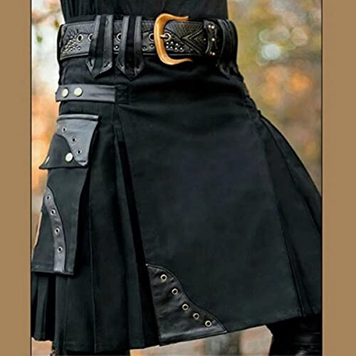 Astemdhj Falda Escocesa Scottish Skirt Nueva para Hombre, Falda Tradicional De Metal, Clásica, Retro, Tradicional, con Personalidad, Faldas Escocesas, Faldas para Hombre, L Negro