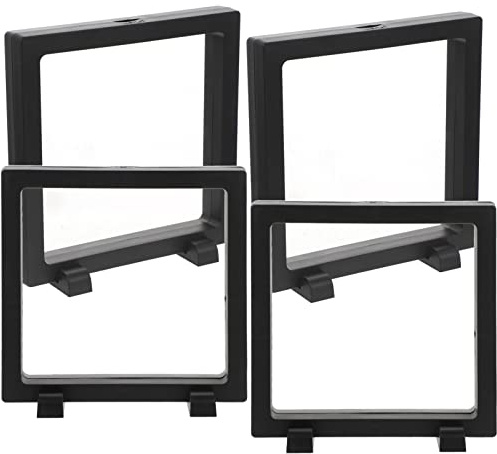Cabilock Présentoirs Flottants Noirs en Film PE 3D Organisateur de Bijoux Élégant Lot de 4 Résistant à l'usure pour Bijoux Cadre Transparent Carré 18x18cm