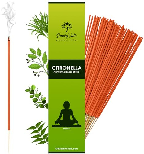Bastoncini di incenso alla citronella Simply Vedic (circa 120 bastoncini, 250 grammi) incenso Premium fatto a mano richiede 60 minuti | Ideale per unità, armonia e comfort all'interno e all'esterno