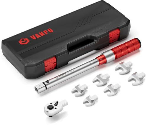 VANPO Llave dinamométrica de cabeza intercambiable 9x12mm, 10-100Nm Llave Dinamométrica, Cabeza de Carraca de 3/8, 10/13/14/15/17/19 mm extremo abierto, para Aire Acondicionado Mantenimiento