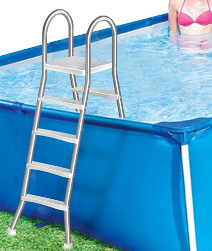 Scala per piscina fuori terra con telaio, altezza 132 cm, in acciaio inossidabile resistente per piscina, piscina gonfiabile, capacità 249,5 kg