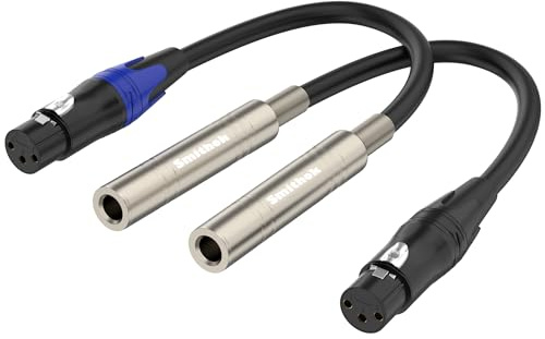 Smithok 2 Pack XLR to 1/4 Cable,Balanced 3 Pin XLR Female to 1/4 Quarter inch TRS 6.35mm Female Stereo Audio Adapter - 1 Feet (30 cm) Black