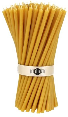 Danilovo Bougies en Cire d'Abeille Pure - Bougies Coniques Hautes, Fines - Bougies Décoratives pour la Prière d'Église, la Décoration ou les Bougies d'Anniversaire - Longueur 16,5 cm, 50 Pièces